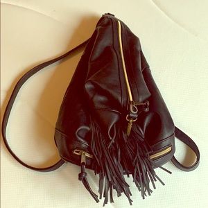 Black Leather Fringe Bag